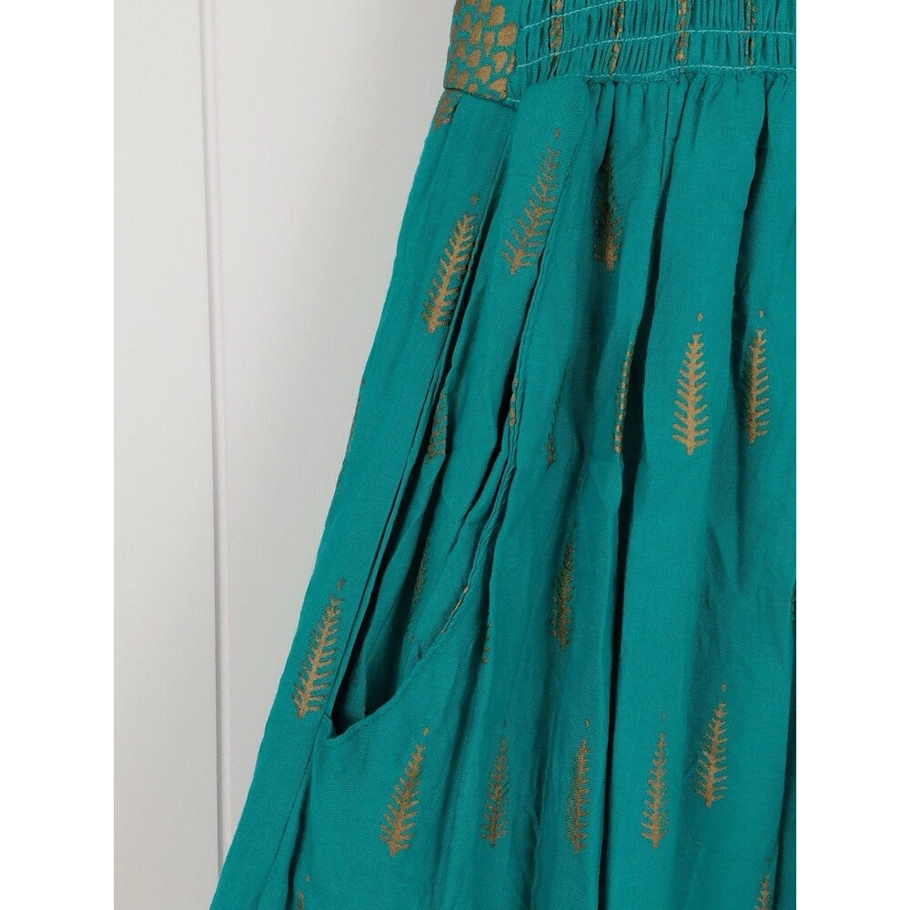 Lapogee Emerald Green & Gold 100% Indian Rayon Flowy Boho Maxi Dress Size Large - Picture 4 of 8